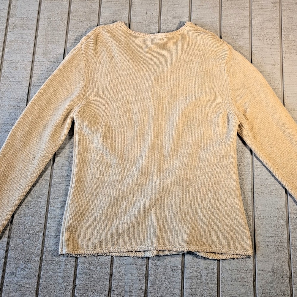 Carolyn Taylor Cardigan Sweater XL Beige Floral Long Cottage Cozy Egypt Jacket - Picture 7 of 8